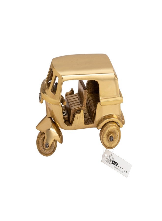 DEVDECOR Brass Auto Rickshaw Showpiece - Handcrafted Vintage Auto Toy for Home, Office Desk & TV Unit | Brass Miniature Tuk-Tuk Gift & Antique Decor Item (Golden, Small) - Image 4